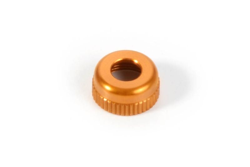 Verschlussmutter für Dämpfer mit Bohrung, Aluminium Orange