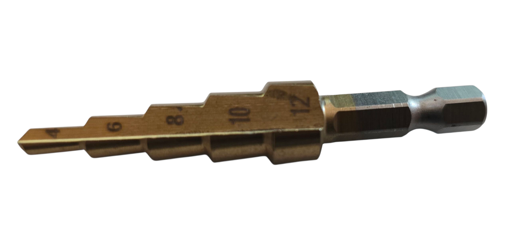 Hepf Stufenbohrer HSS Titan Durchmesser 4-12mm 5-stufig 1/4zoll 6-kant