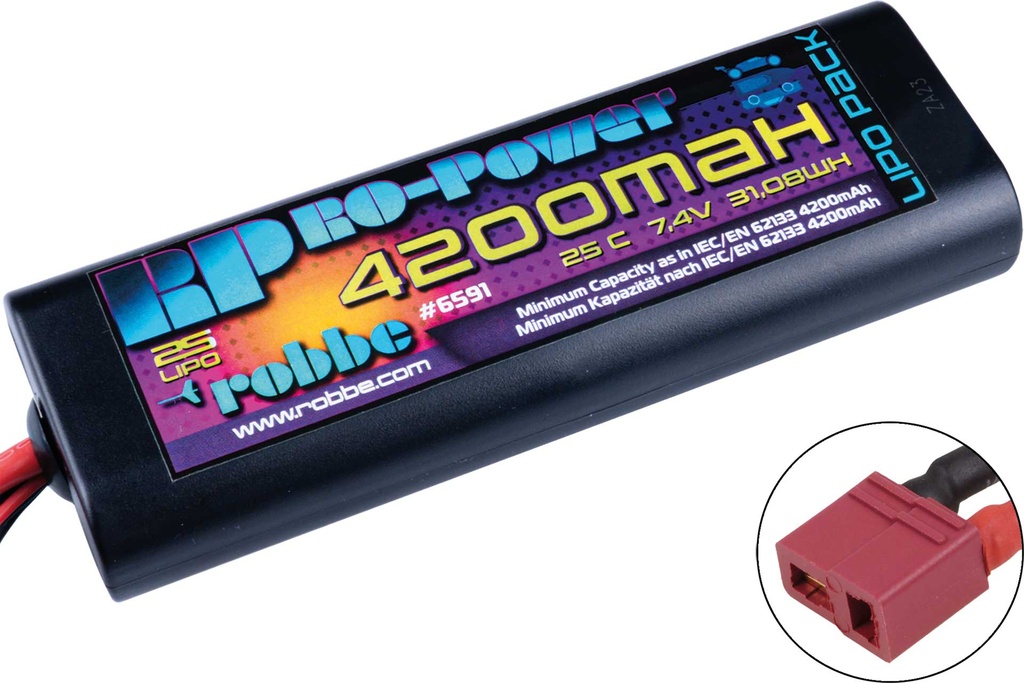 Robbe Modellsport Ro-Power Car Lipo 4200mah 7,4V 25C Roundcase (T-Stecker + Tamiya Adapter)