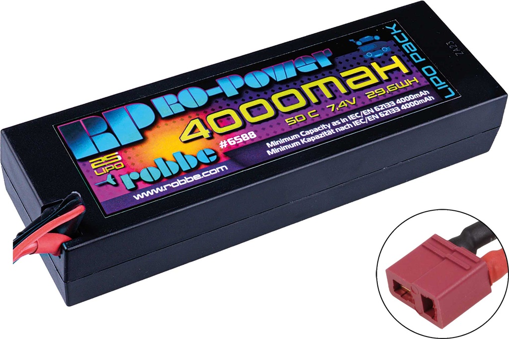 Robbe Modellsport Ro-Power Car Lipo 4000mah 7,4V 50C Hardcase (T-Stecker)
