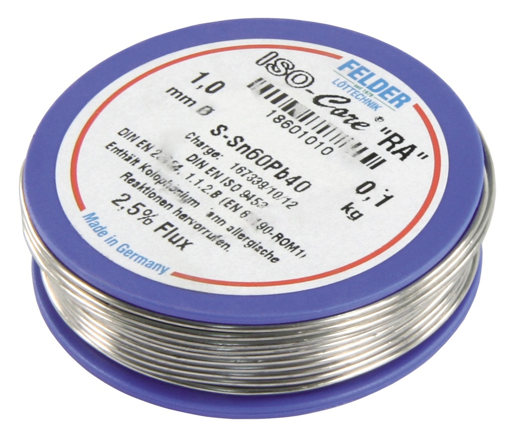 Lötzinn auf Rolle FELDER ISO-Core "RA" 1,0mm, 100g, bleihaltig (60%Sn 40%Pb)