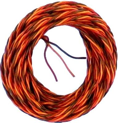 Servokabel (Farben JR) 3x0,14mm² verdrillt PVC 1lfm dünner Außenmantel, braun, rot, orange