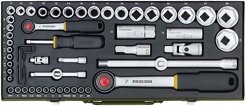 PROXXON Komplett-Steckschlüsselsatz 1/4" + 1/2" (56-teilig)