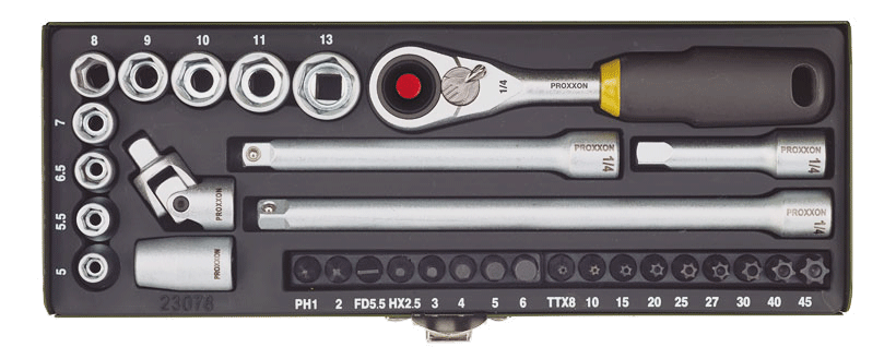 PROXXON Feinmechaniker-Steckschlüssel- und Schraubersatz 1/4" (32-teilig)