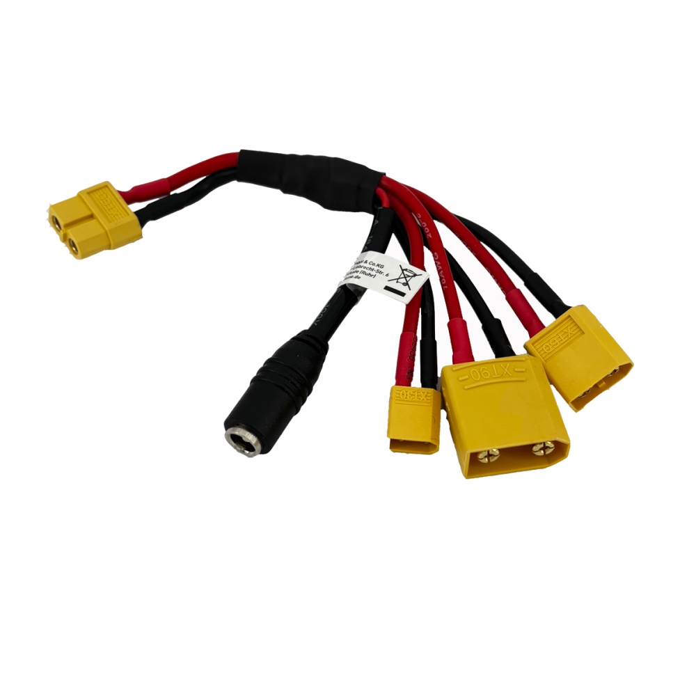 rc-dome Mehrfachladekabel XT60 Buchse zu XT30, XT60 & XT90 Stecker und Rundstecker