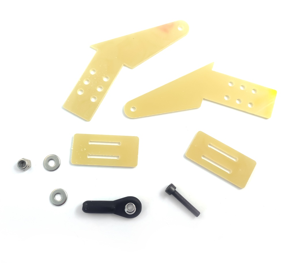 1,5mm GFK Ruderhorn - 31mm Höhe, 69mm Gesamtlänge, 2,8mm Bohrung (1 Set) mit Kugelkopf 3mm