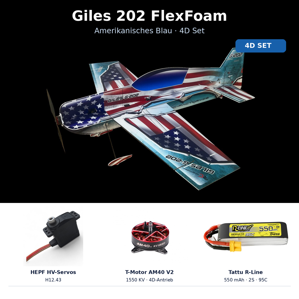 Giles 202 FlexFoam Amerikanisches Blau Set mit HV Servos und T-Motor Antrieb