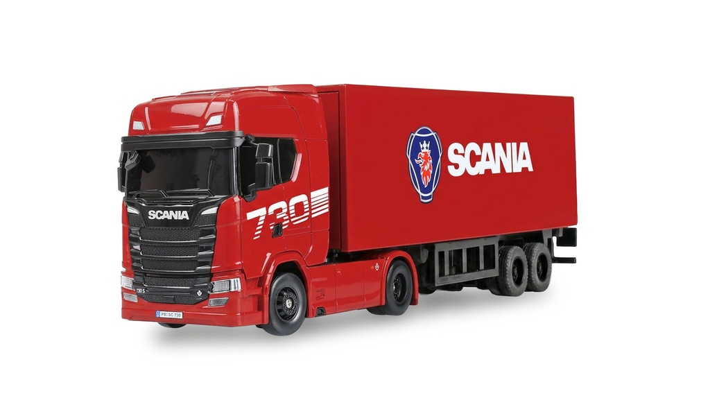 Mini-Scania 730 S mit Kofferauflieger proportional 4WD 1:64 RTR rot