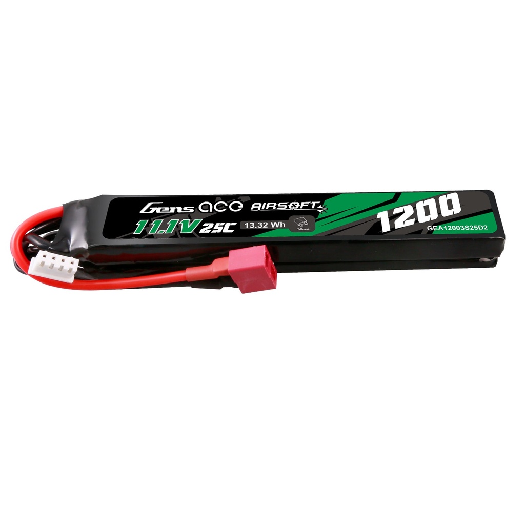 Gens Ace 25C 1200mAh 3S1P 11.1V Saddle Airsoft Gun Lipo Battery with T Plug