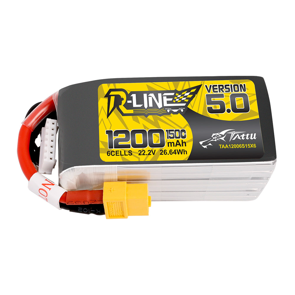 Tattu R-Line Version 5.0 1200mAh 22.2V 150C 6S Lipo Battery Pack with XT60 Plug