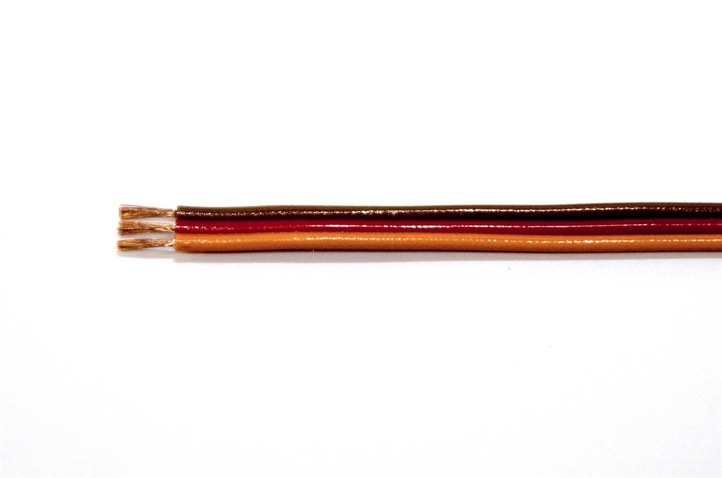 Servokabel (Farben JR) 3x0,14mm² flach PVC 1lfm dünner Außenmantel, braun, rot, orange