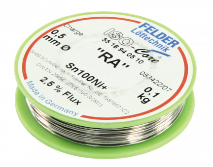 Lötzinn auf Rolle FELDER ISO-Core "RA", 0,5mm, 100g, bleifrei(Sn100%Ni+)