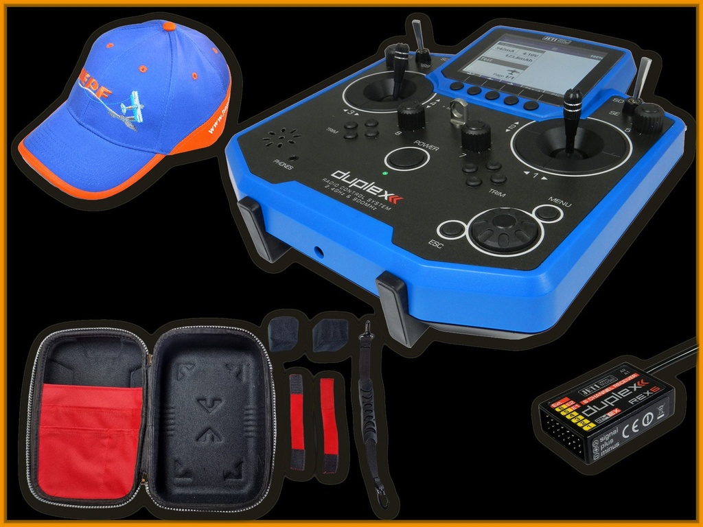 Jeti Hand-Sender DS-12 Multimode blau "Hepf-Set" inklusive 6 Kanal Empfänger,Softcase und Hepf-Cap