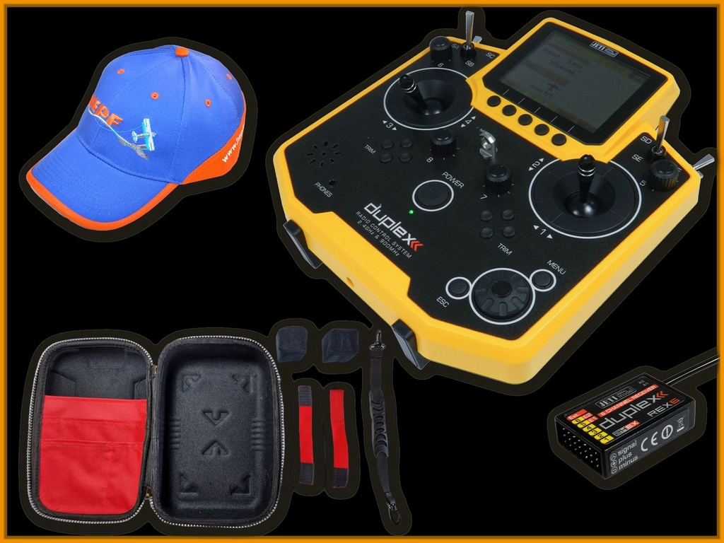 Jeti Hand-Sender DS-12 Multimode gelb "Hepf-Set" inklusive 6 Kanal Empfänger,Softcase und Hepf-Cap