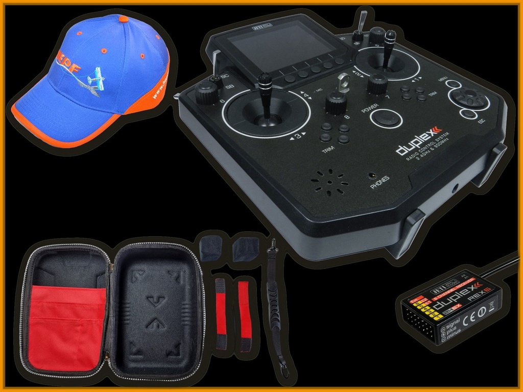 Jeti Hand-Sender DS-12 Multimode schwarz "Hepf-Set" inklusive 6 Kanal Empfänger,Softcase und Hepf-Cap