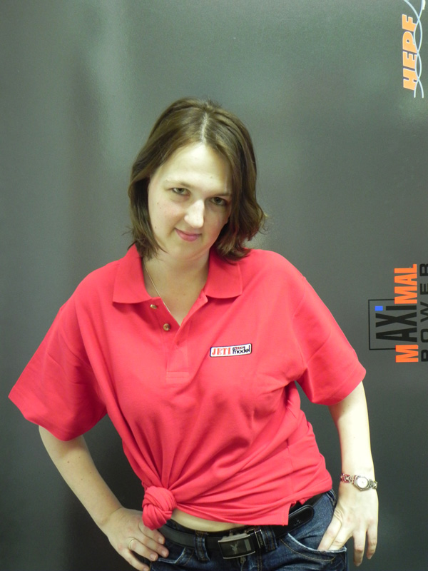 rotes Poloshirt mit Jeti Model Aufdruck in rot Gr. XL