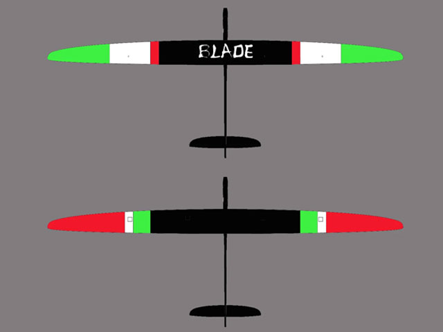 RCRCM Blade F5J X-Tail 3.3m Grün/Rot GFK/CFK mit Schutztasche