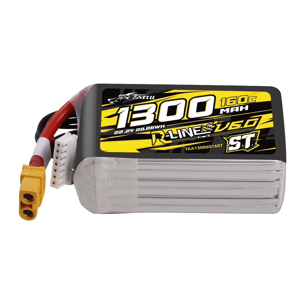 Tattu R-Line Version 6.0 1300mAh 22.2V 160C 6S1P Lipo Battery Pack with XT60U-F Plug