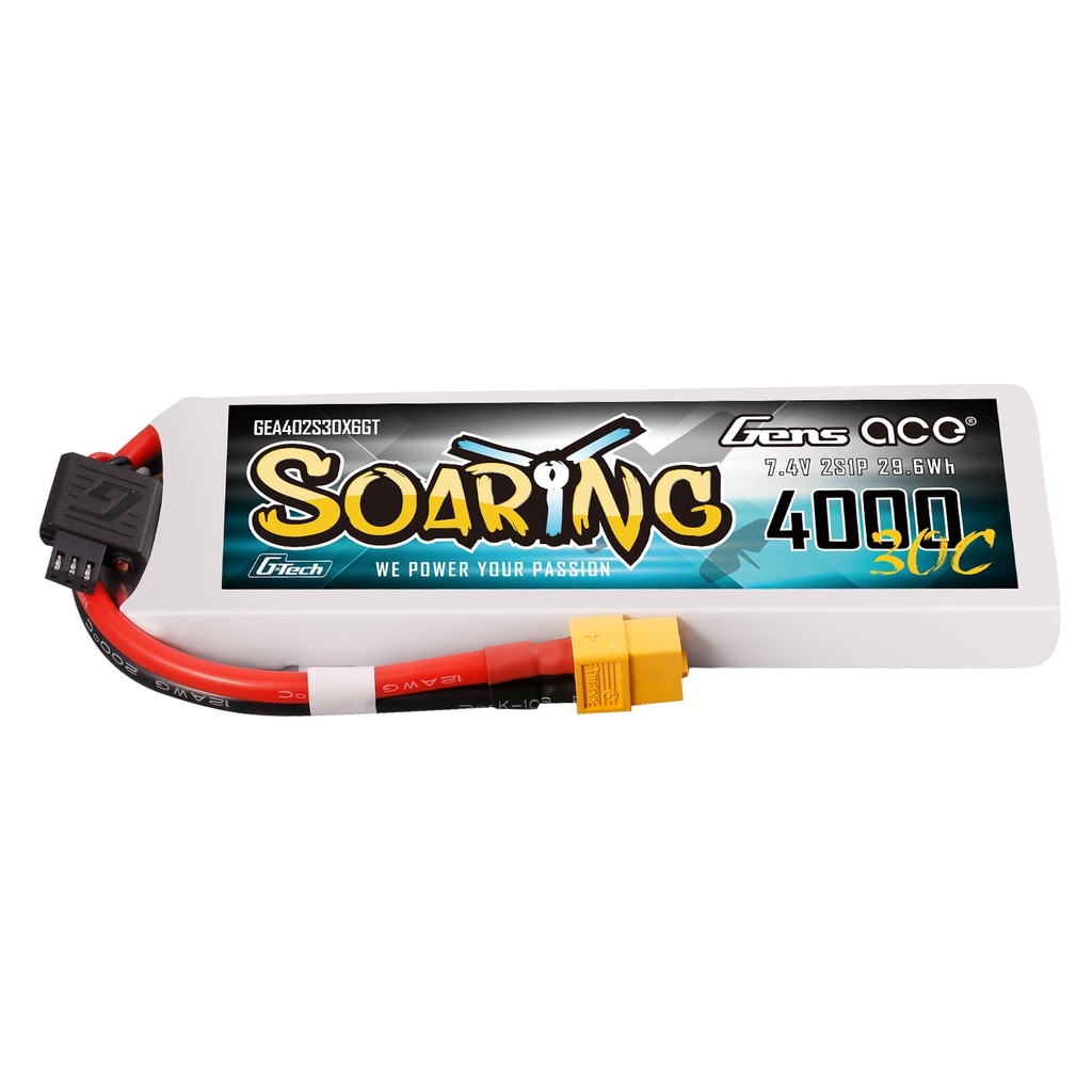 Gens ace 4000mAh 2S 30C Lipo Battery with XT60 | Soaring Series | G-Tech