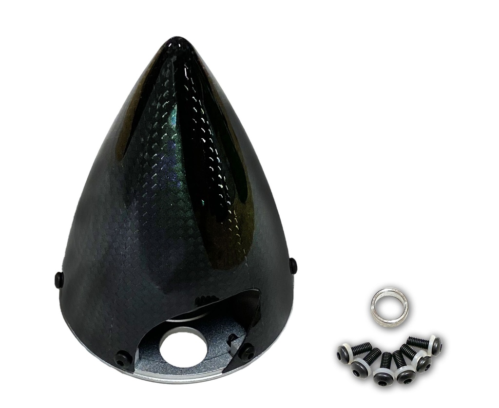 CFK Spinner D 101mm (4,0") mit Alu Grundplatte d 10 / 8mm 2-Blatt Propausnehmung in sichtcarbon