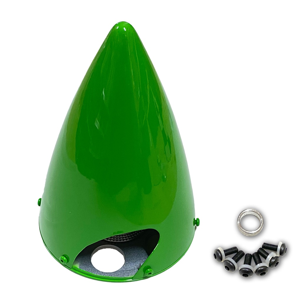 CFK Spinner D 114mm (4,5") mit Alu Grundplatte d 10 / 8mm 2-Blatt Propausnehmung in grün