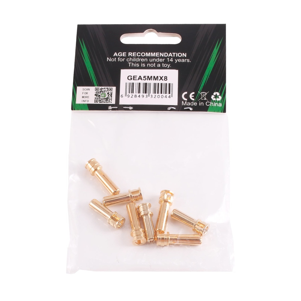 Gens ace 5.0mm bullet plug 8pcs (4x 19.5mm + 4x 22mm)