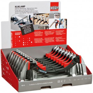 BESSEY Hightech-Hebelzwinge KliKlamp Theken-Display KLI-D besteht aus: 2xKLI12, 4xKLI16, 6xKLI20, 4xKLI25
