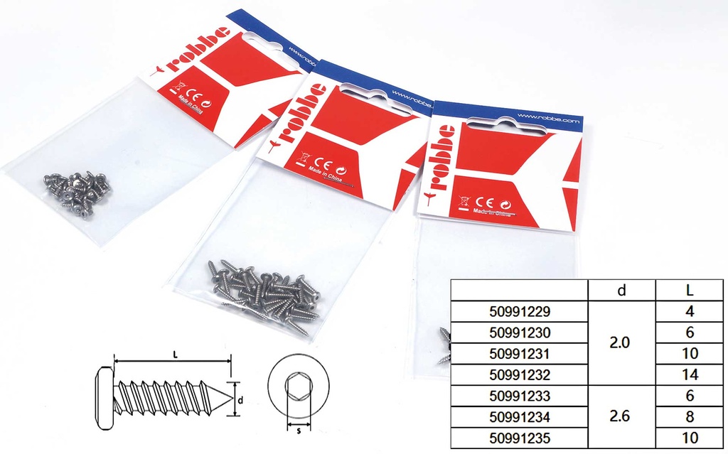 Robbe Modellsport Blechschrauben Innensechskant Flachkopf 2,0x10mm 30Stk. Edelstahl