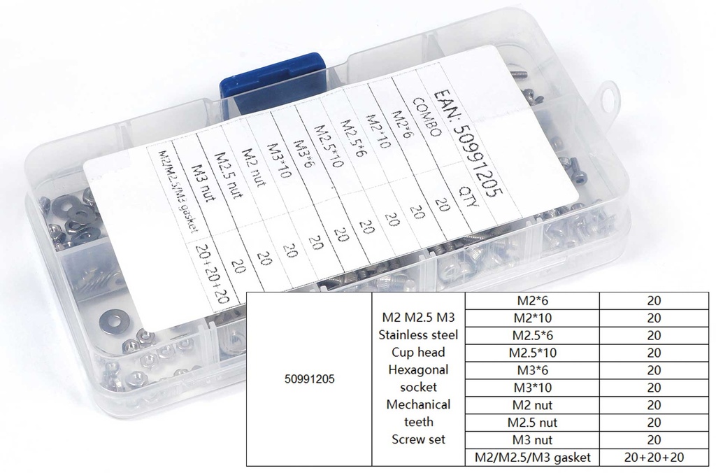 Robbe Modellsport Schraubenbox Zylinderkopf Innensechskant, Muttern, Scheiben 240Stk. M2-M3 Edelstahl