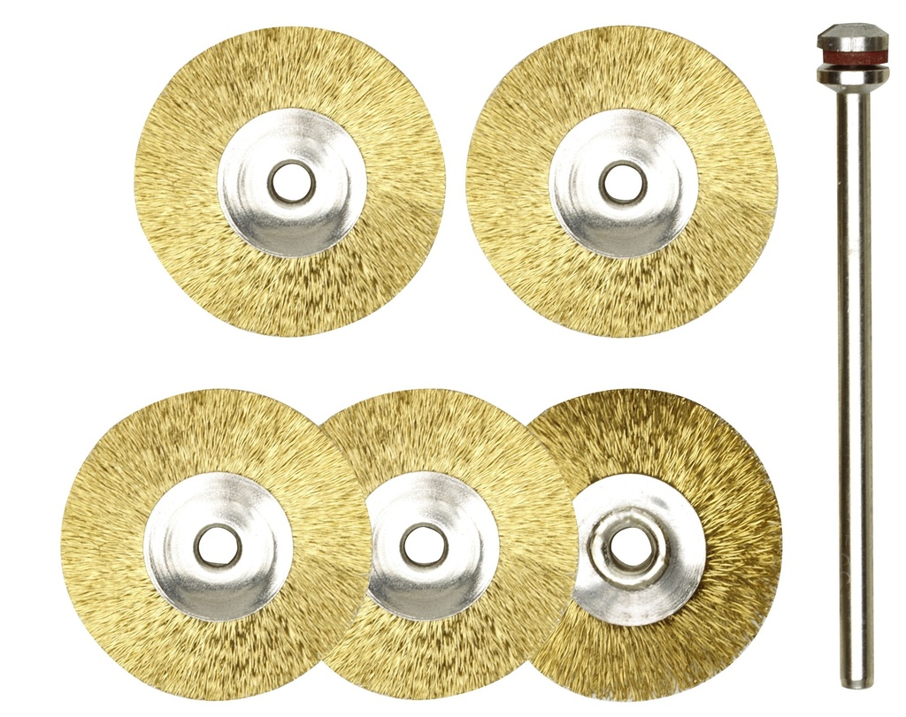 Radbürsten, Messing, 22 mm, 5 Stück + 1 Träger