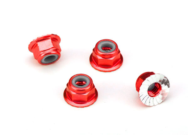 Radmuttern mit Flansch 4mm selbstsichernd Rot (4 Stk)