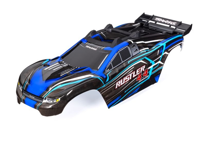 Karosserie Rustler 4x4 blau mit Aufkleber mit Karo-Halterung